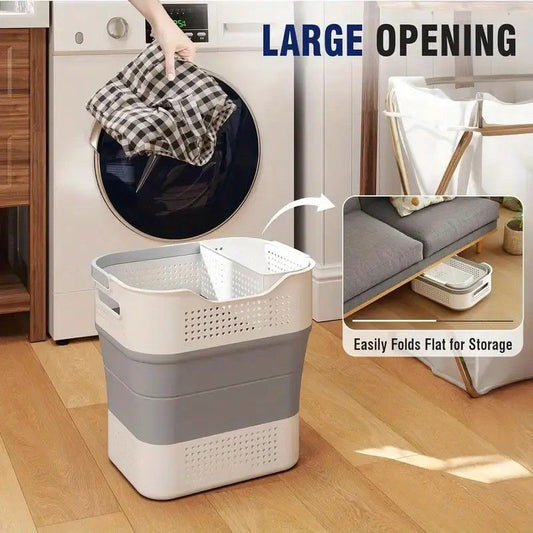 Multi-functional Folding Laundry Basket: Hassle-free Storage, One Basket for All Your Clothes Sorting.dull grey