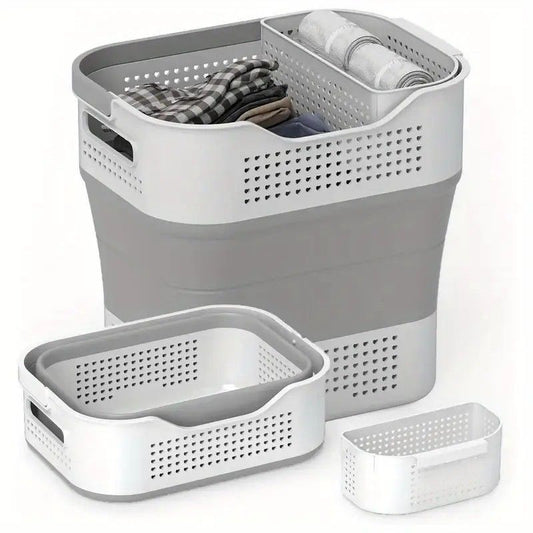 Multi-functional Folding Laundry Basket: Hassle-free Storage, One Basket for All Your Clothes Sorting.light brown