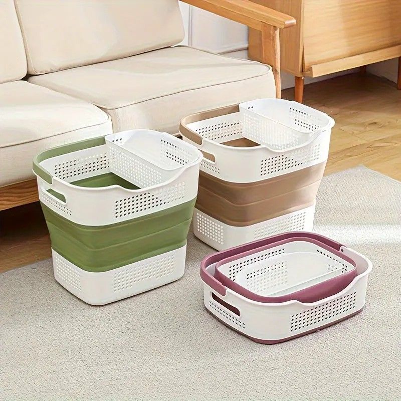 Multi-functional Folding Laundry Basket: Hassle-free Storage, One Basket for All Your Clothes Sorting.light brown