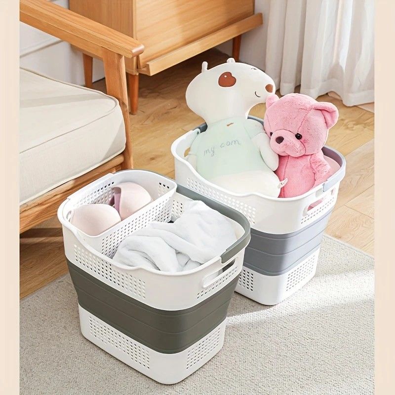Multi-functional Folding Laundry Basket: Hassle-free Storage, One Basket for All Your Clothes Sorting.purplish red