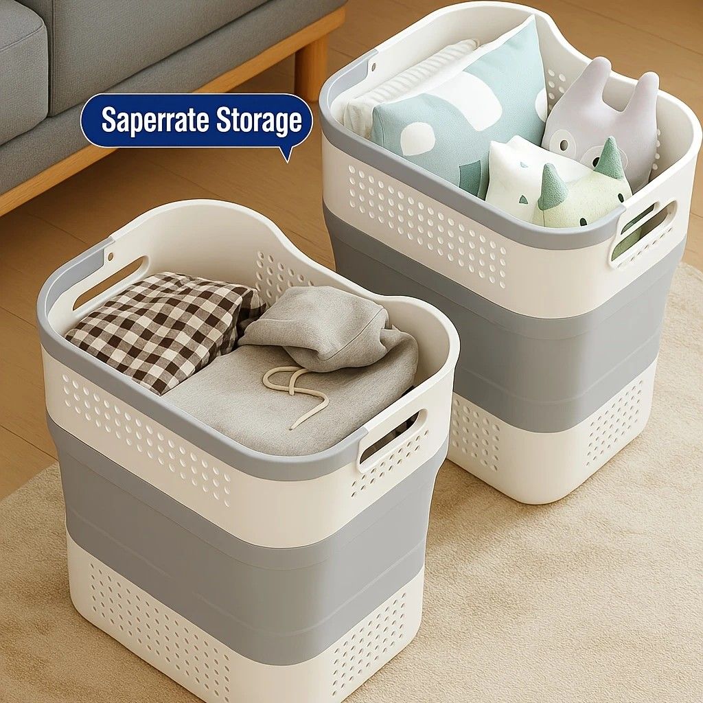 Multi-functional Folding Laundry Basket: Hassle-free Storage, One Basket for All Your Clothes Sorting.purplish red