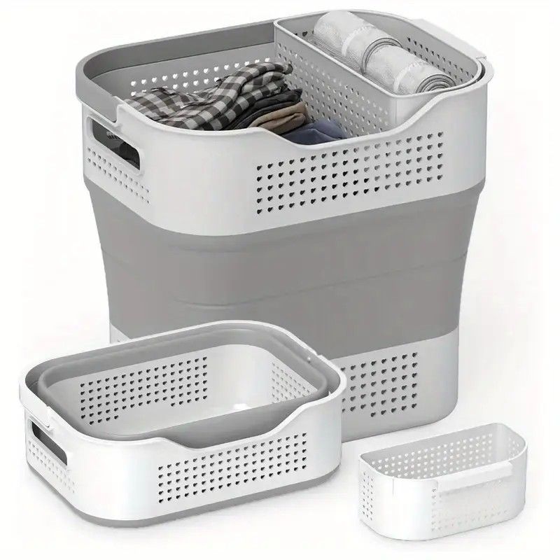 Multi-functional Folding Laundry Basket: Hassle-free Storage, One Basket for All Your Clothes Sorting.purplish red