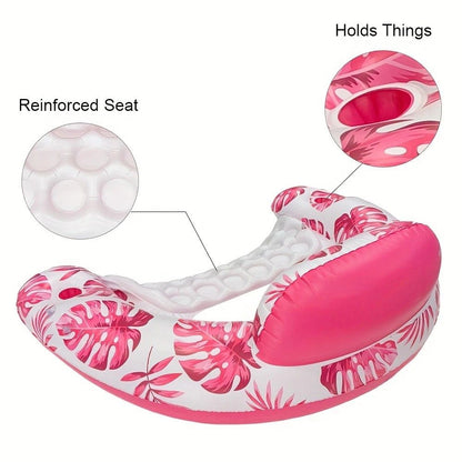 Adult Pool Floating Bed with Canopy: Upgraded Large Space, Adjustable Shade, Ergonomic Headrest, Dual Cup Holders, Portable and Comfortable。PINK