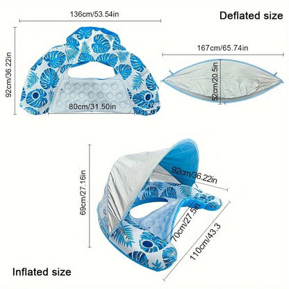 Adult Pool Floating Bed with Canopy: Upgraded Large Space, Adjustable Shade, Ergonomic Headrest, Dual Cup Holders, Portable and Comfortable。PINK