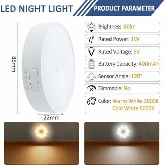 3 Pcs Indoor Motion Sensor LED Night Light Garage, Bedroom Corridor, Staircase USB Rechargeable LED Lamp