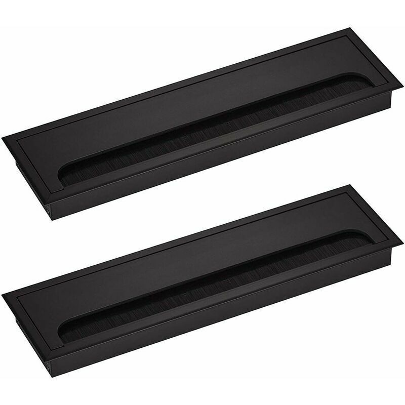 2 Pcs Rectangular Cable Cover for Recessed Installation on Desk Black, Cable Cover Cable Grommet Anodized Aluminum, 80 X 280 mm, 280 mm