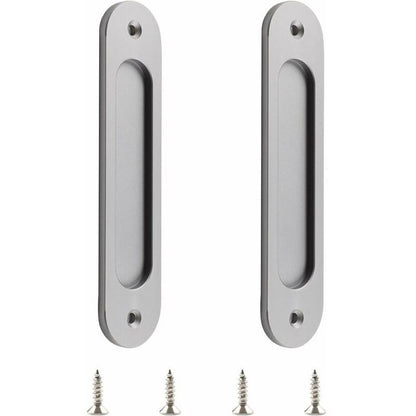 2 Pcs Oval Sliding Door Handles in Matte Aluminum Alloy with Screws for Barn Doors