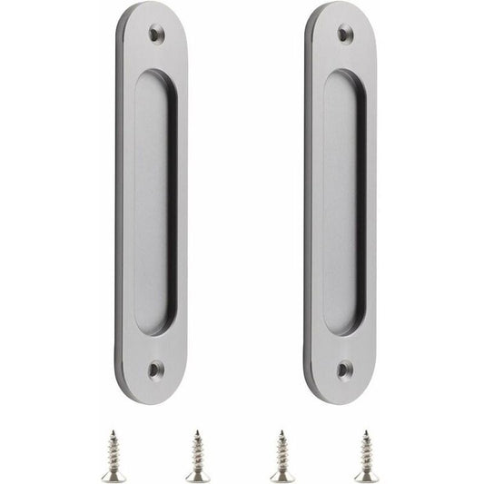 2 Pcs Oval Sliding Door Handles in Matte Aluminum Alloy with Screws for Barn Doors