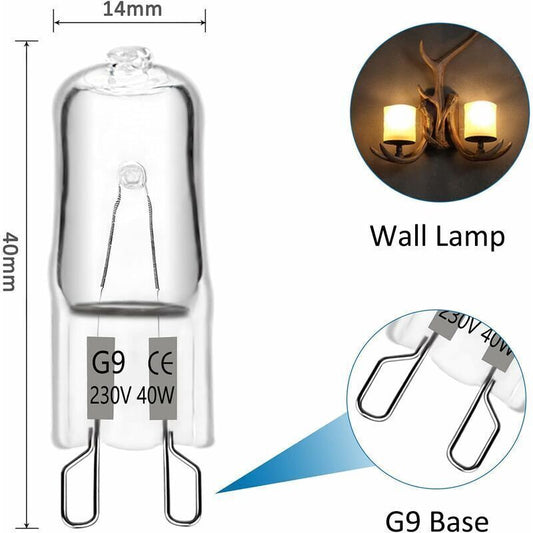 10 Pcs Bulb Halogen G9 40W 230V, 480LM 2900K Warm Dimmable White, Wall Lights Landscape Lamps, G9 Capsule Bulbs Cabinet Lighting for Chandeliers