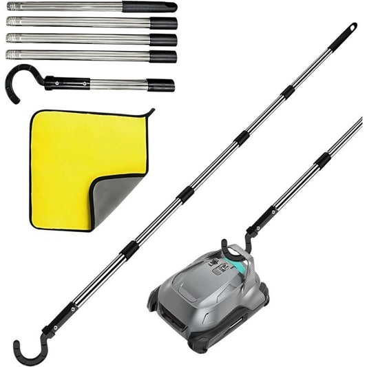 Hook Robot Pool with Stainless Steel Telescopic Handle Net, 5 Sections with 1 Towel Brush and Robot Cleaner, 185 cm