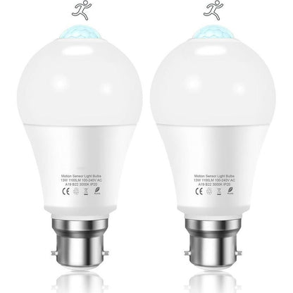 2 Pcs Mascot Bulb Motion Sensor B22 Baionnette LED, 12W, 1020lm, Cold 6000 K White, CIR 85, Non Dimmable Bulb a Motion Sensor