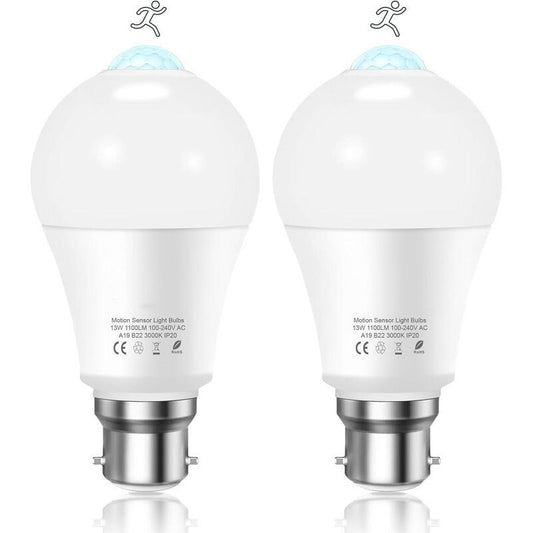 2 Pcs Mascot Bulb Motion Sensor B22 Baionnette LED, 12W, 1020lm, Cold 6000 K White, CIR 85, Non Dimmable Bulb a Motion Sensor