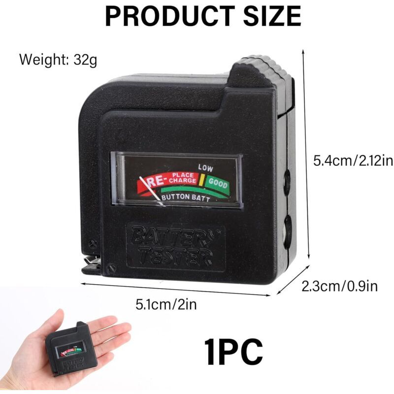 BT860 Digital Battery Tester, 9V, C D, AAA Eco, Friendly Compatible with AA and Button Batteries Works Without Battery Precise Analog Display
