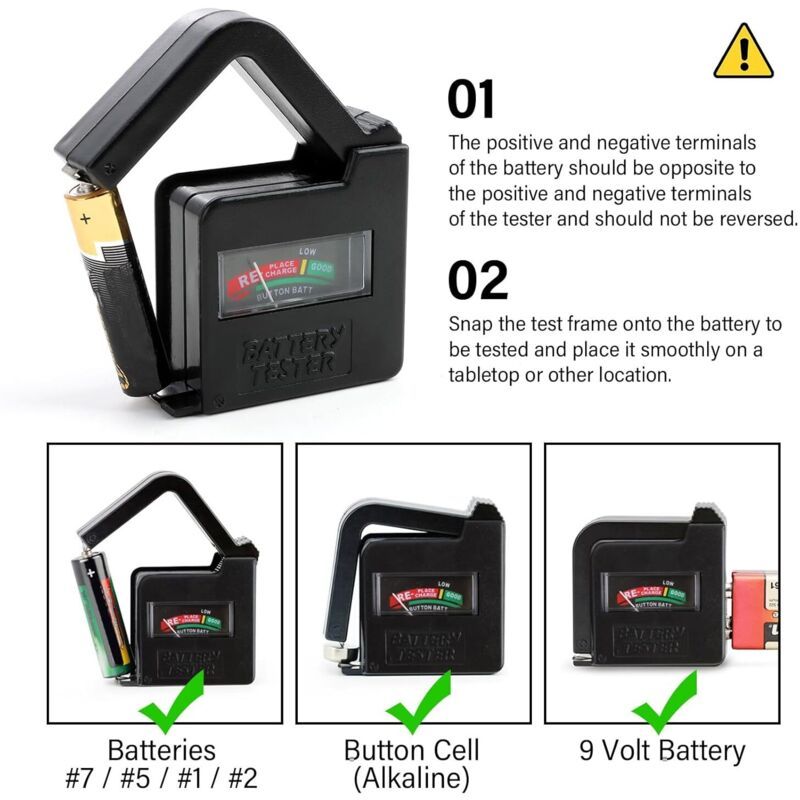 BT860 Digital Battery Tester, 9V, C D, AAA Eco, Friendly Compatible with AA and Button Batteries Works Without Battery Precise Analog Display