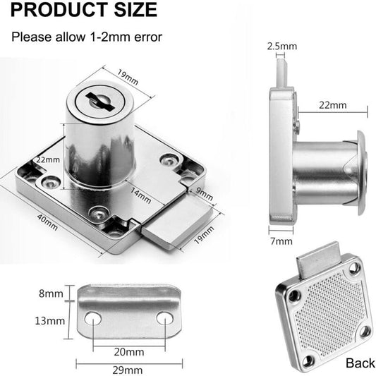 Cam Lock with Identical Wrench Silver, Home Drawer, Mailbox Cupboard, Storage Cabinet Safety Lock for Cabinet