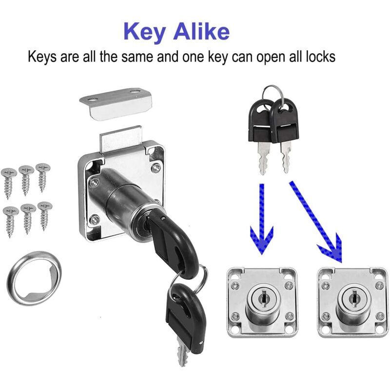 Cam Lock with Identical Wrench Silver, Home Drawer, Mailbox Cupboard, Storage Cabinet Safety Lock for Cabinet