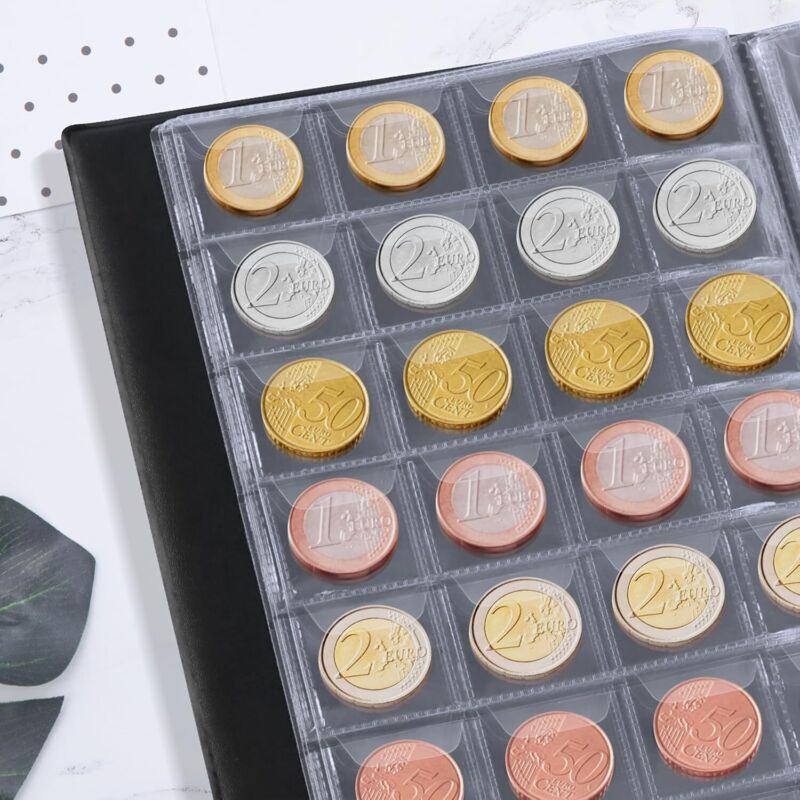 Coin Collection Album and, Tokens Badges, 300 Pockets Coin Binder Storage for Coins, 4.5x4.5 cm, 3.1x3.1 cm, 5 cm, 1 cm