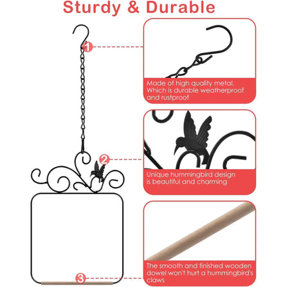 2 Pack Black Hummingbird Swings and Perches, Metal Frame Wild Bird Swing With Wooden Dowel and Hanging Chains for Indoor Outdoor