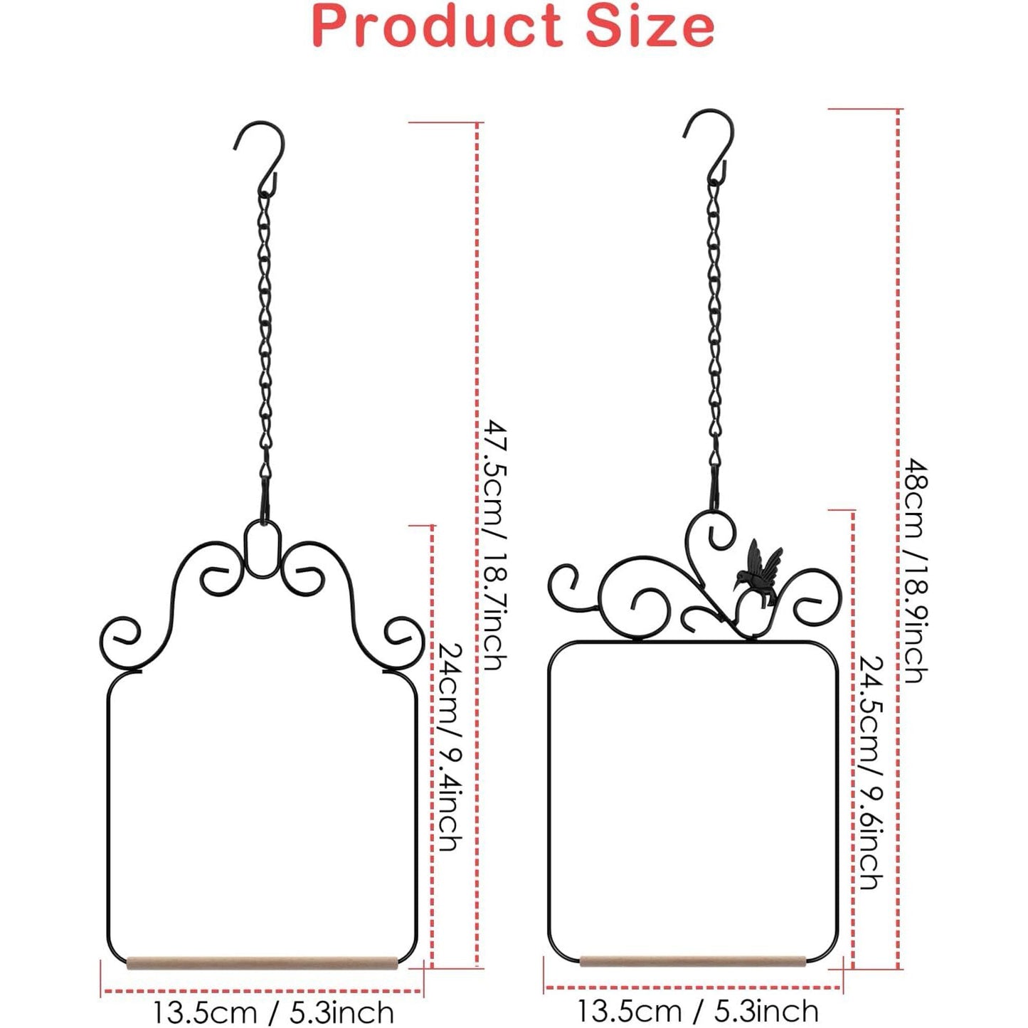 2 Pack Black Hummingbird Swings and Perches, Metal Frame Wild Bird Swing With Wooden Dowel and Hanging Chains for Indoor Outdoor