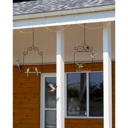 2 Pack Black Hummingbird Swings and Perches, Metal Frame Wild Bird Swing With Wooden Dowel and Hanging Chains for Indoor Outdoor