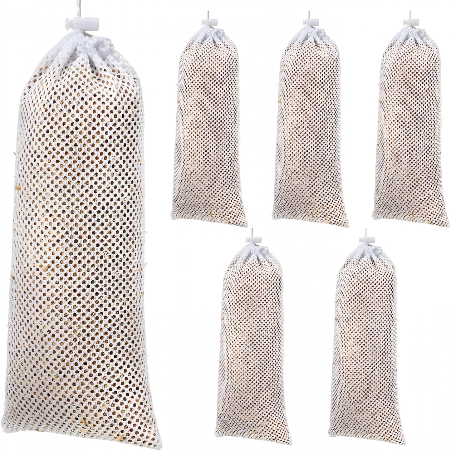 6 Pieces White Finch Sock Feeders, Thistle Seed Hanging Bird Feeder Bags for Outdoor Garden Yard Wild Birds, 4.7 x 11 in