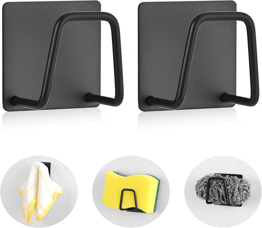 Storage rack - Sponge rack - Self-adhesive - Waterproof - Stainless steel sponge rack for the sink - Sink organizer - Dishcloth holder - suitable for smooth tiles, painted walls and mirrors - Pack of 4 - Black