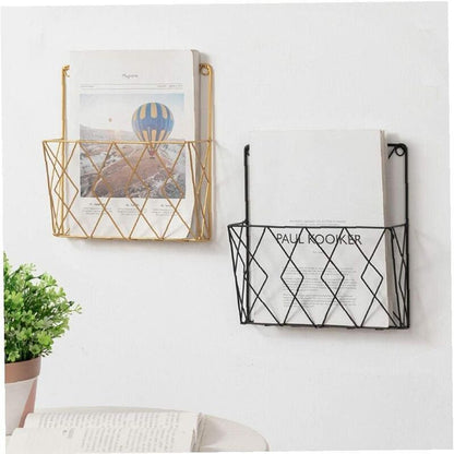 Wall Mounted Newspaper Holder Newspaper Shelf Storage Rack Black Pull