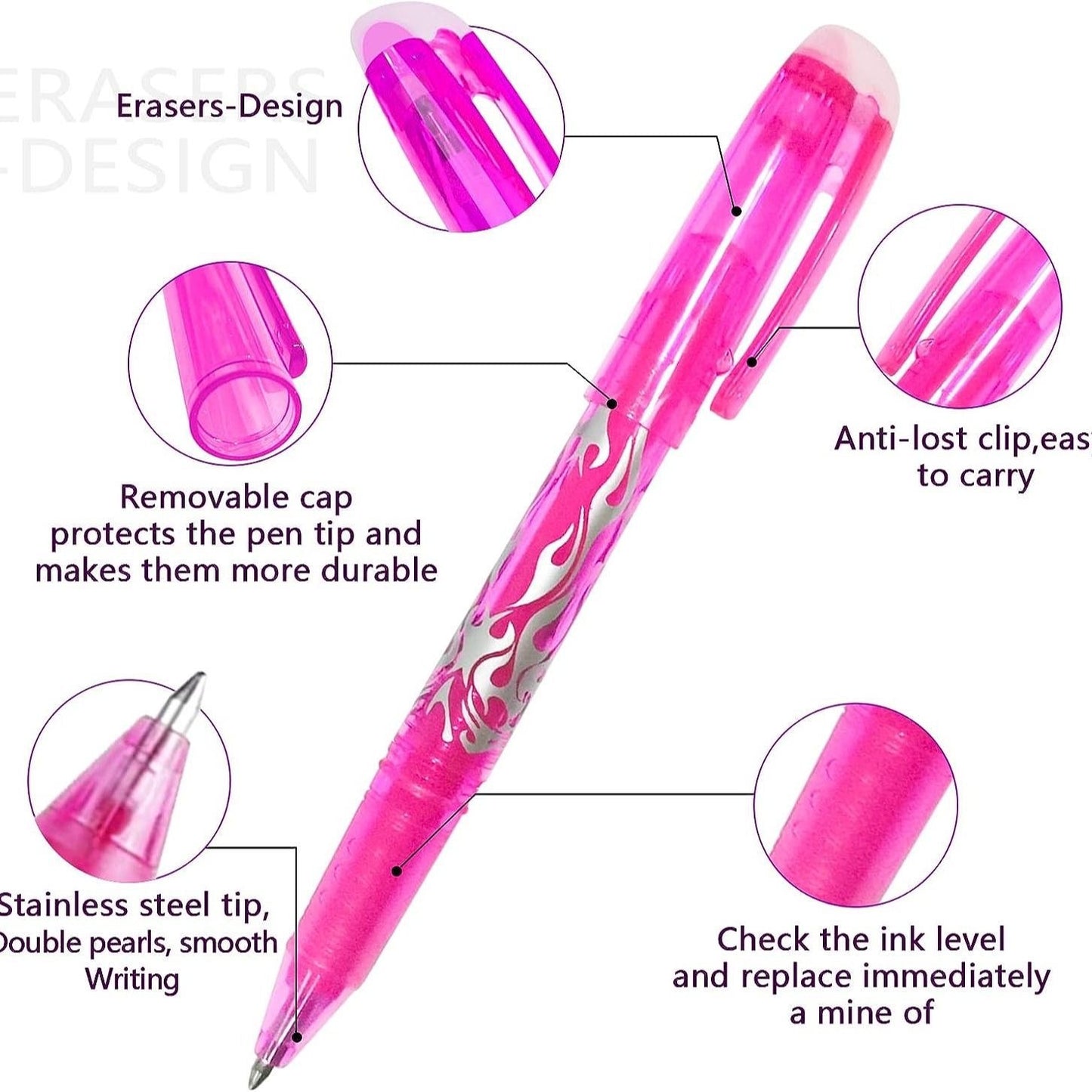 Erasable Ink Pens, Erasable Gel Ink Pens - 12-pack Multicolor multicolor