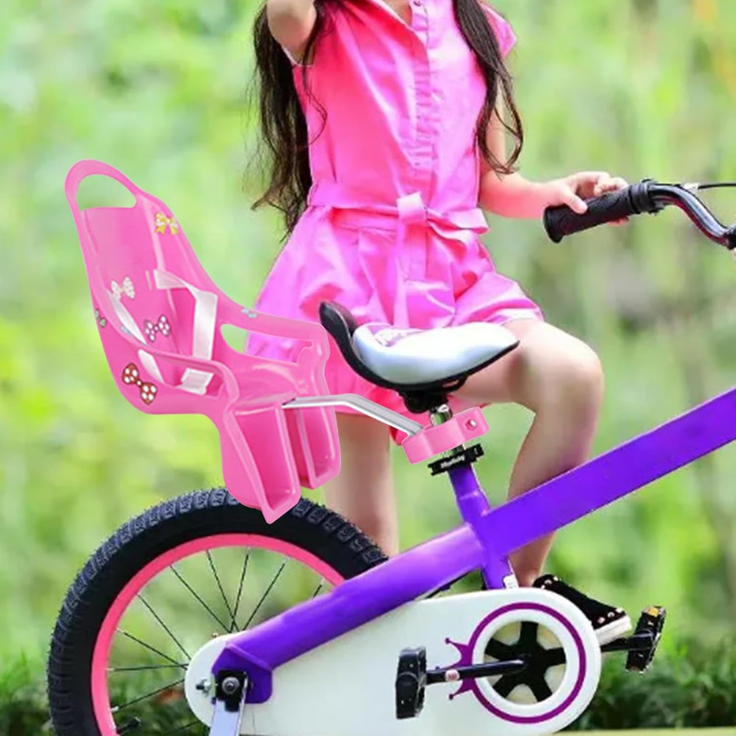 Doll Stroller Seat for Doll, Children's Bicycle Doll Seat with DIY Decals for Decoration PINK