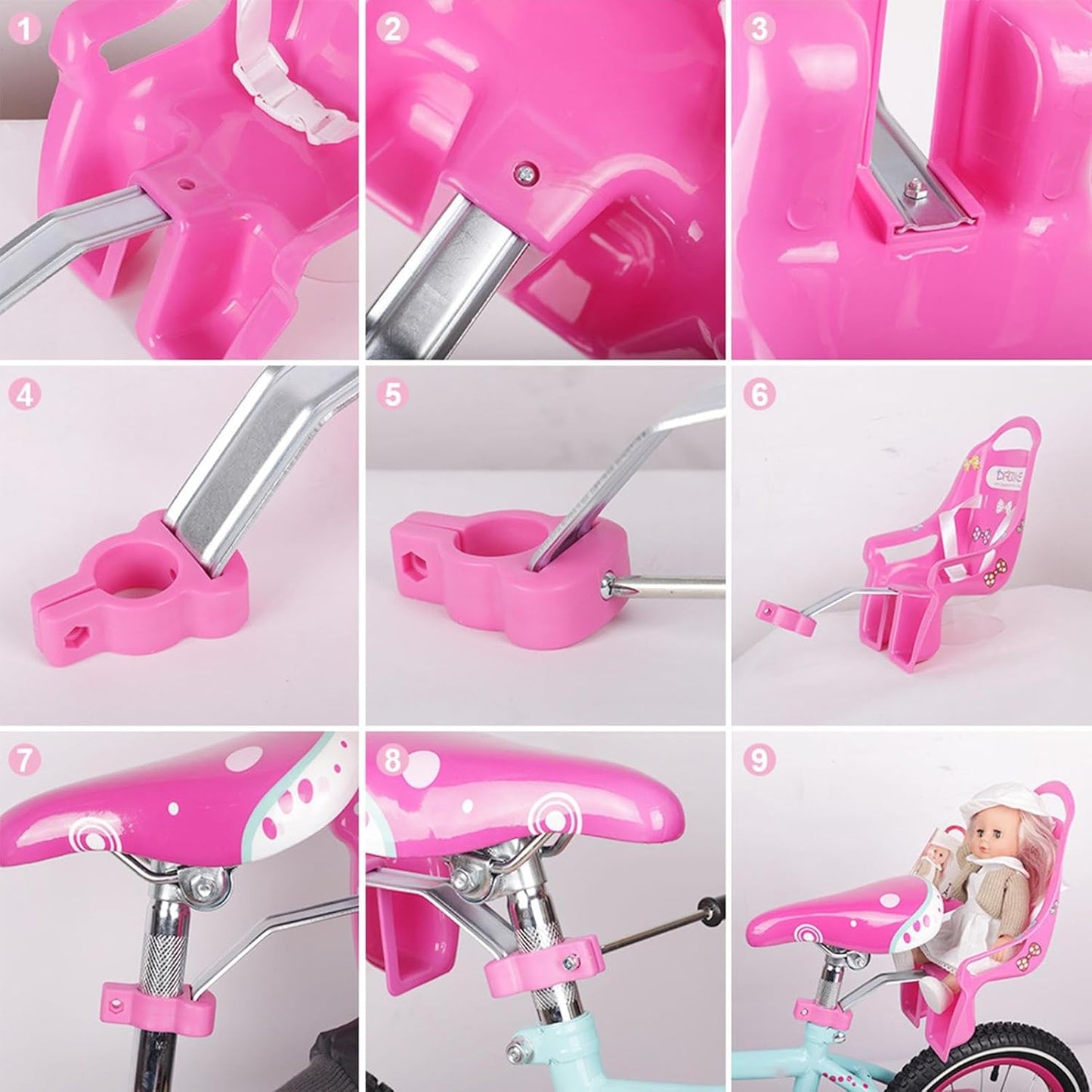 Doll Stroller Seat for Doll, Children's Bicycle Doll Seat with DIY Decals for Decoration PINK
