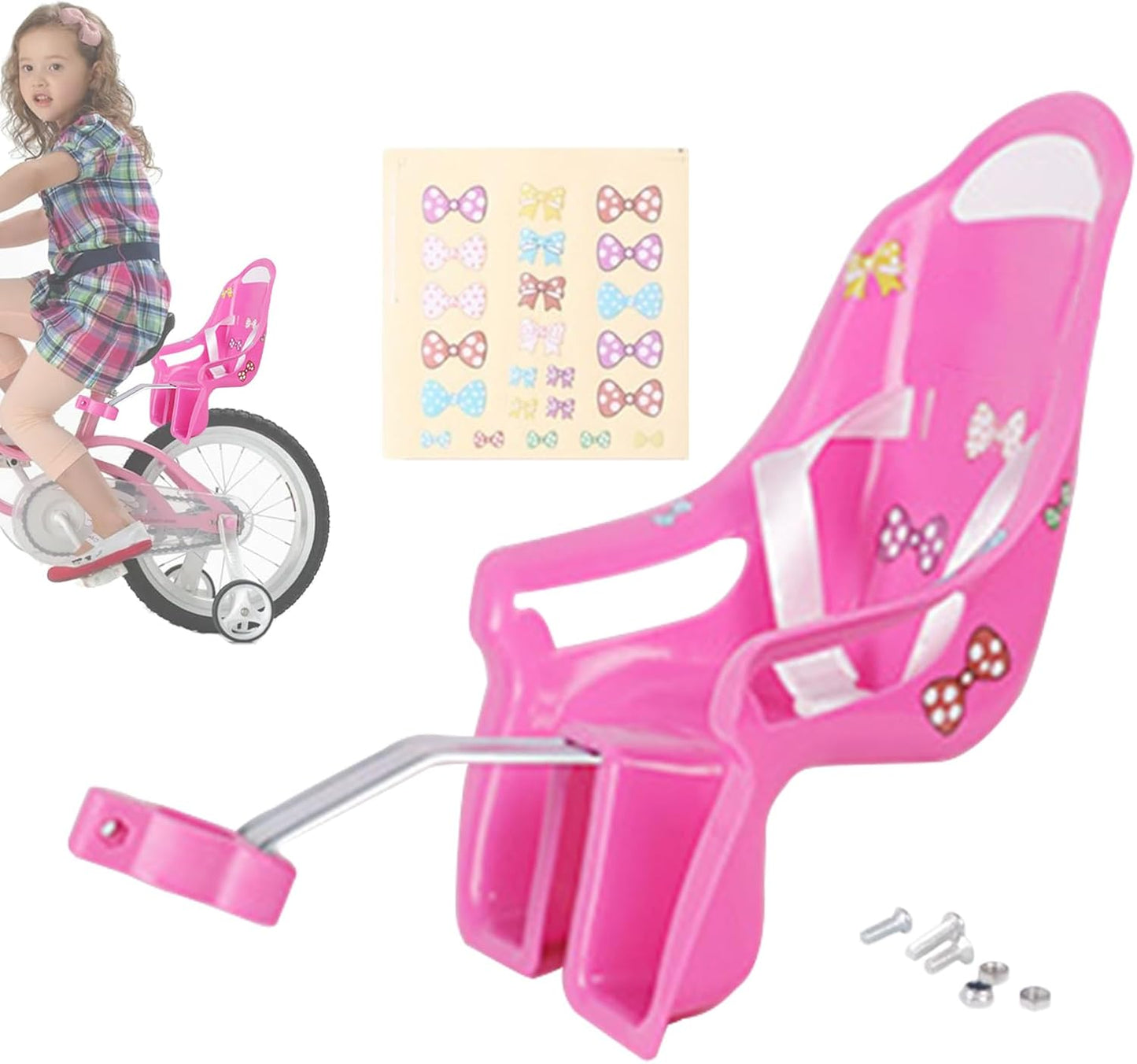 Doll Stroller Seat for Doll, Children's Bicycle Doll Seat with DIY Decals for Decoration PINK