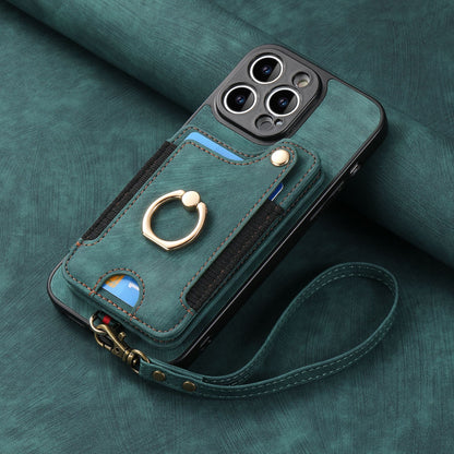Suitable for iPhone mobile phone leather case RFID anti-theft brush ring buckle lanyard multifunctional card case Light Purple [With Leather Strap] Light Purple [With Leather Lanyard]] iPhone 15