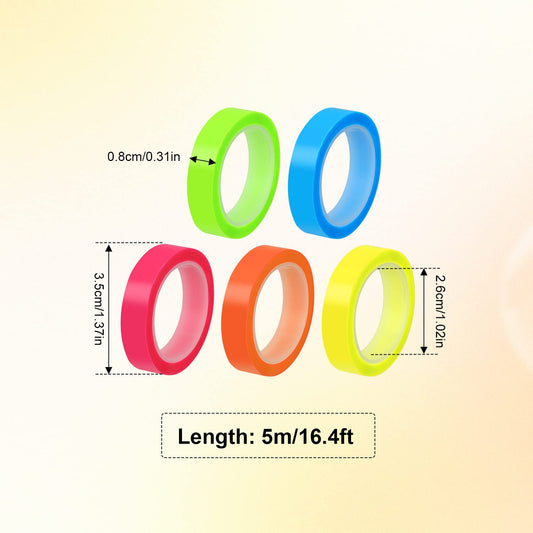 Rolls Marking Tape, Removable Fluorescent Tape Fluorescent Marking Transparent Colored Tape Roll Page Markers for Teachers Students Reading Class Office (0.8cm x 5m)