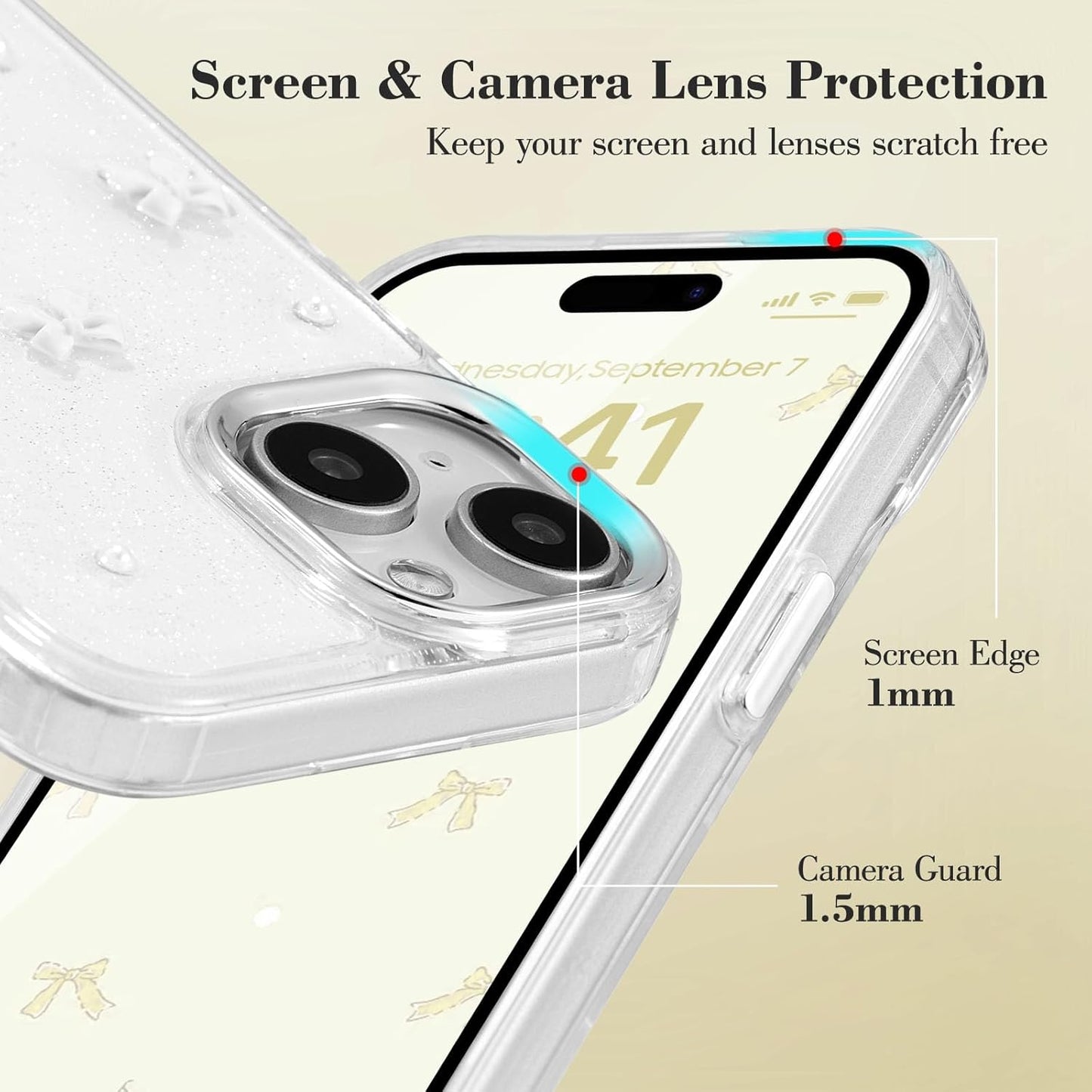 Phone Case Compatible with iPhone 15, Shiny 3D Bowknot Phone Case, Cute Transparent Bowknot, Thin, Soft and Durable, White iPhone 15