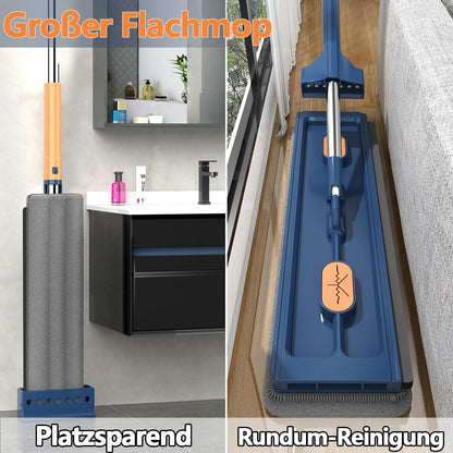 Large Flat Mop with 360° Rotatable Wringing Function, Microfiber Pads for Hardwood Blue + 2 rags