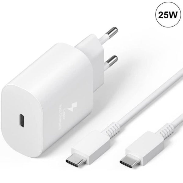25W White Type-C Charger with Cable, Compatible with Samsung Galaxy A25 A15 A05 A05s A35 A55