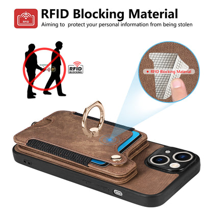 Suitable for iPhone mobile phone leather case RFID anti-theft brush ring buckle lanyard multifunctional card case Light Purple [With Leather Strap] Light Purple [With Leather Lanyard]] iPhone 11