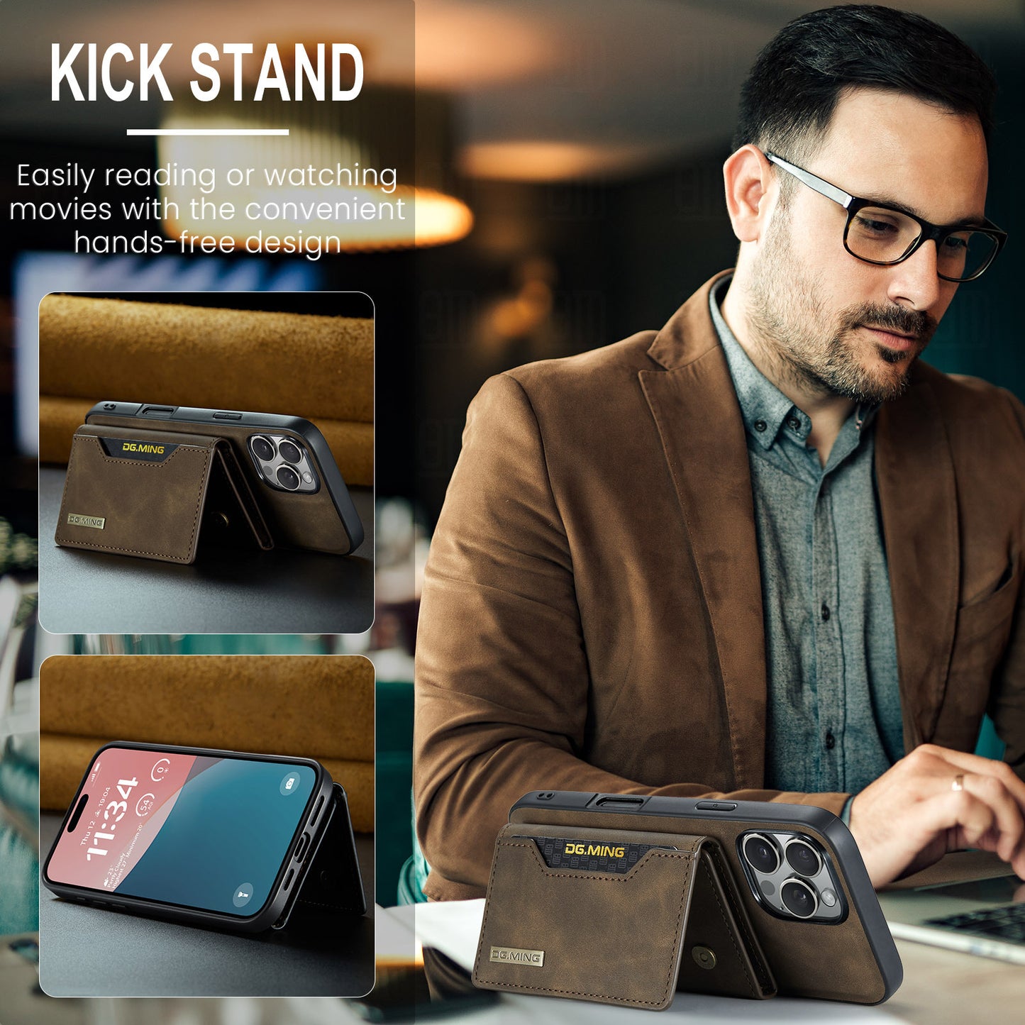 High-quality magnetic iPhone case with card pocket, magnetic split mobile phone case Combination-Coffee Combination-Coffee Combination-Coffee IP16 Pro