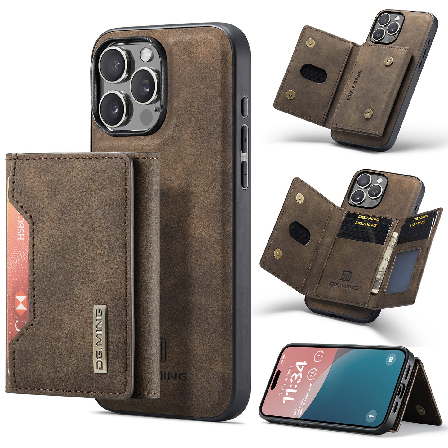 High-quality magnetic iPhone case with card pocket, magnetic split mobile phone case Combination-Coffee Combination-Coffee Combination-Coffee IP16 Pro