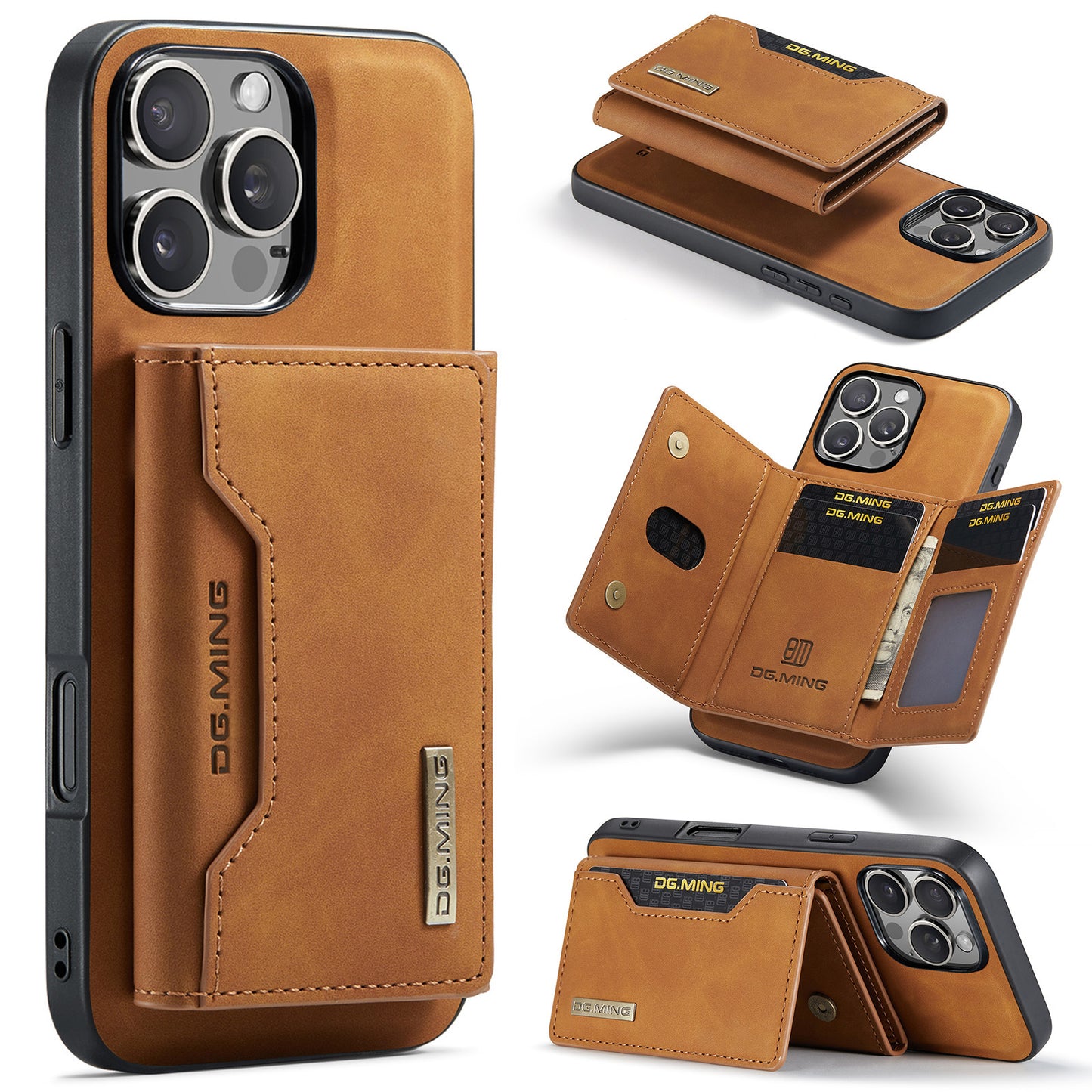 High-quality magnetic iPhone case with card pocket, magnetic split mobile phone case Combination-Coffee Combination-Coffee Combination-Coffee IP16 Pro