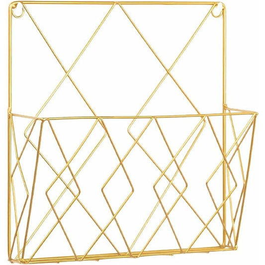 Metal Wall Mounted Newspaper Rack, Magazine Storage Organizer - Gold, Compatible with Standard Sizes