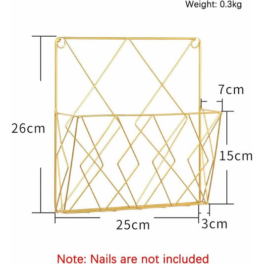 Metal Wall Mounted Newspaper Rack, Magazine Storage Organizer - Gold, Compatible with Standard Sizes