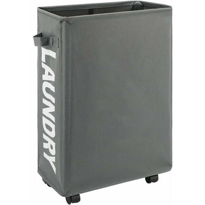 22\" Narrow Rolling Laundry Hamper with Handle and Wheels, Collapsible Laundry Hamper, Foldable Laundry Sorter and Organizer, Large Storage Basket (Gray)