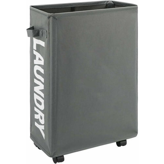 22\" Narrow Rolling Laundry Hamper with Handle and Wheels, Collapsible Laundry Hamper, Foldable Laundry Sorter and Organizer, Large Storage Basket (Gray)