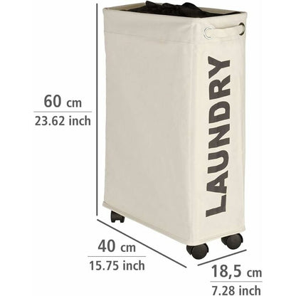 narrow laundry basket, laundry basket on wheels, Corno beige, Polyester, 43 l, 18.5 x 60 x 40 cm