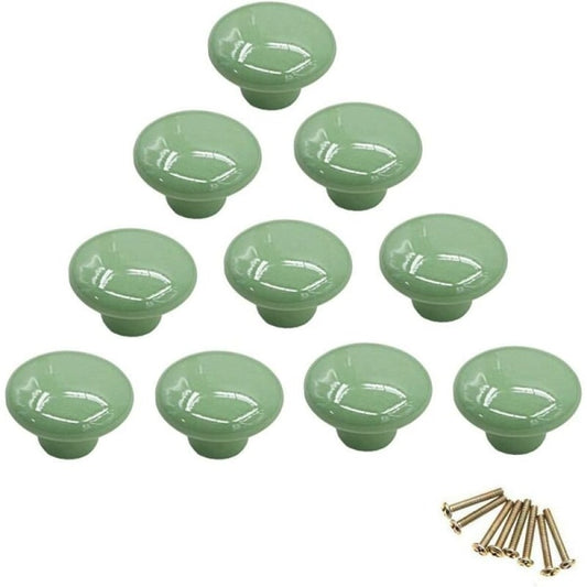 Round porcelain knobs, furniture knobs, drawer knobs, cabinet knobs, ceramic handles, interior accessories, vintage spring drawer, dresser drawers, door - Green