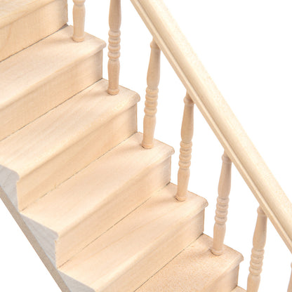 Dollhouse Stairs Smooth Rounded Corners Birch Material DIY Vivid Cute 1/12 Scale Miniature Staircase for Crafts
