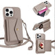 Horizontal Card Pocket Phone Case in Litchi Texture with Long Cord Grey Grey For iPhone 14 Pro