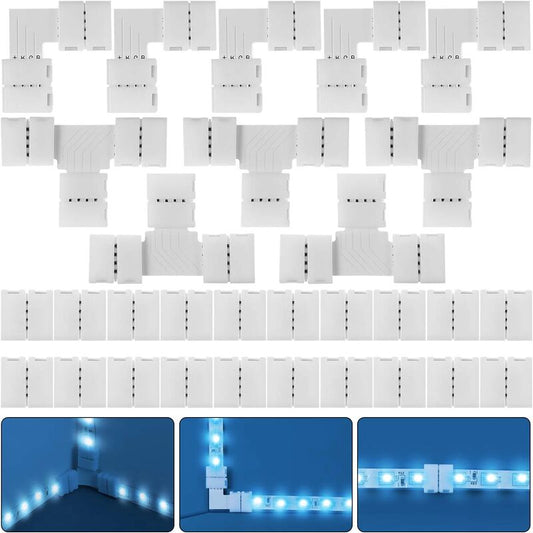 RGB LED Strip Connector Kit 30pcs 4Pin 10mm Solderless for SMD 5050 with 20 Gapless 5L 5T Contacts