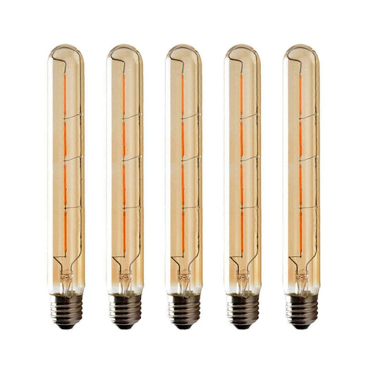 5-pack T225 Long Tube Bulbs, LED Edison Filament, 4W E27 Socket Warm White, Yellow Glass for Decorative Light Bulb, AC 220-240V—yux